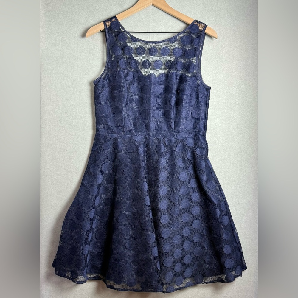 Betsey Johnson Women’s Navy Polka Dot Fit and Flare 50s Inspired Party Dress 8